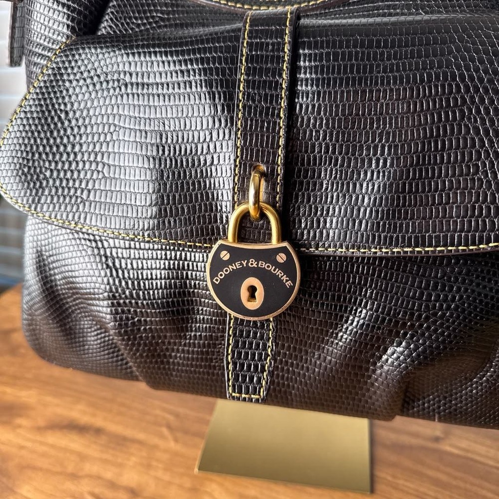 Dooney & Bourke Santorini Lizard Embossed Leather Hobo Shoulder Bag Black - Picture 10 of 14